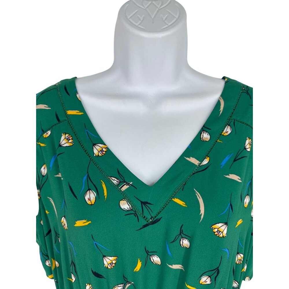 41 Hawthorn Green Floral V-Neck Sleeveless Scalloped Back Dress XL Petite - Picture 2 of 9